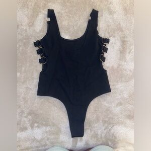 Black bodysuit with open, hoop side detailing